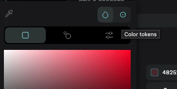 A close view of the PicoPixel color picker with the Color tokens icon and tooltip highlighted
