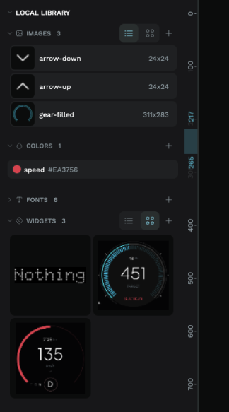 Component library panel with LVGL widgets