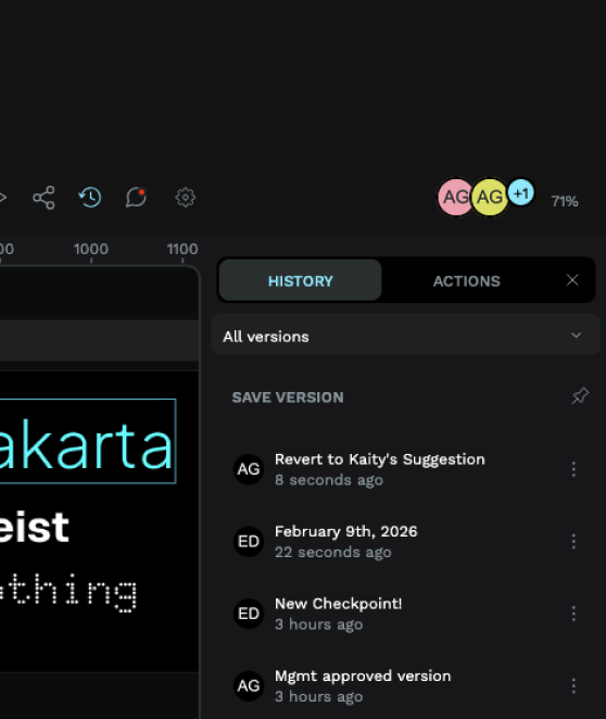 Version control history panel showing checkpoints and revisions